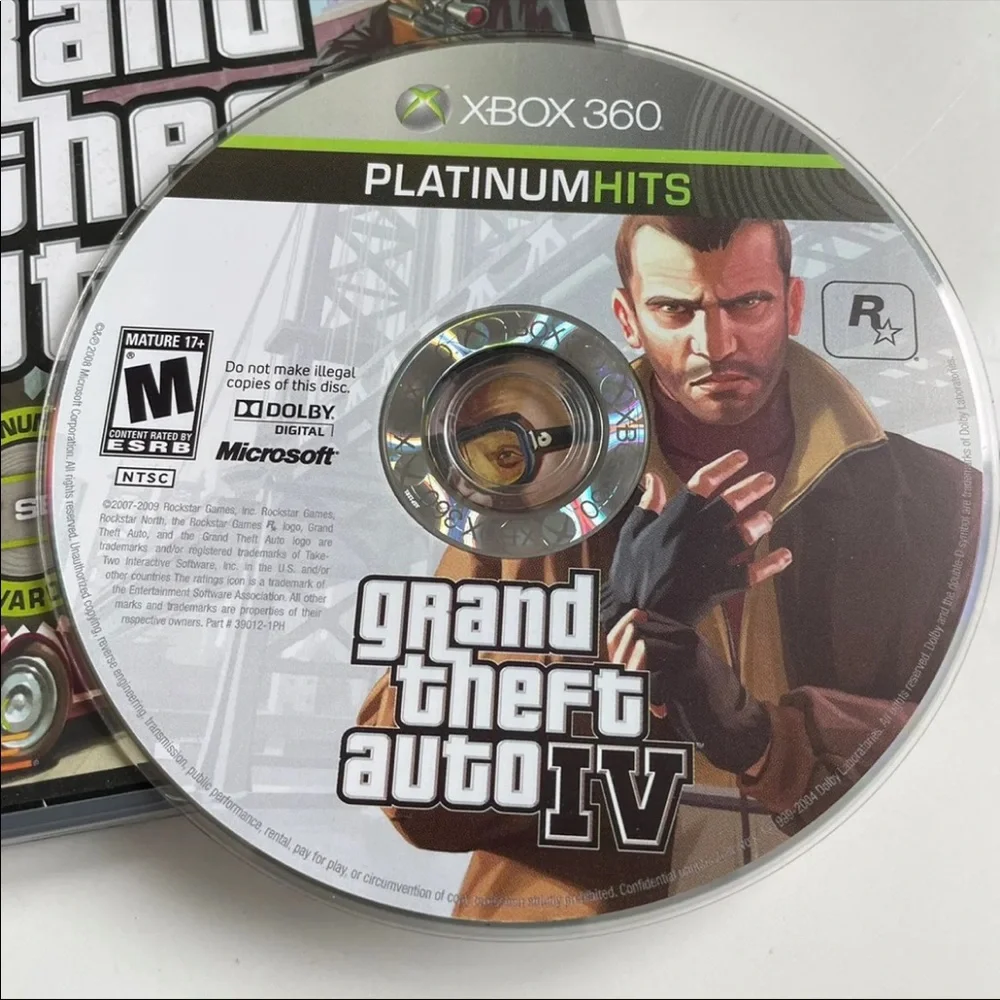 Grand Theft Auto IV on XBox 360 platinum hits.
